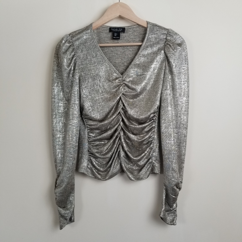 Rachel Zoe Metallic Ruched Top Small